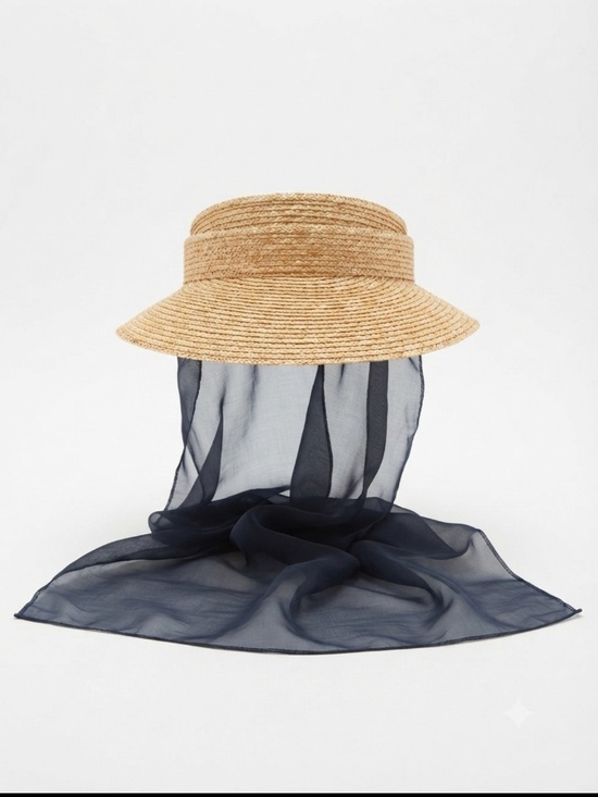 Janessa Leoné Straw Visor with Black Scarf Detail – One Size
